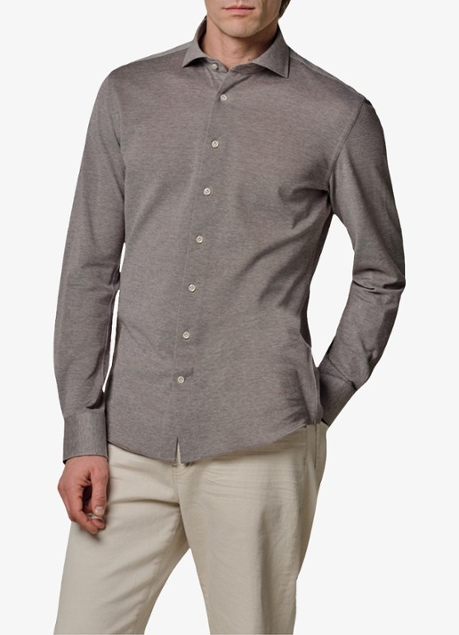 Profuomo The knitted shirt slim fit overhemd van piqué katoen