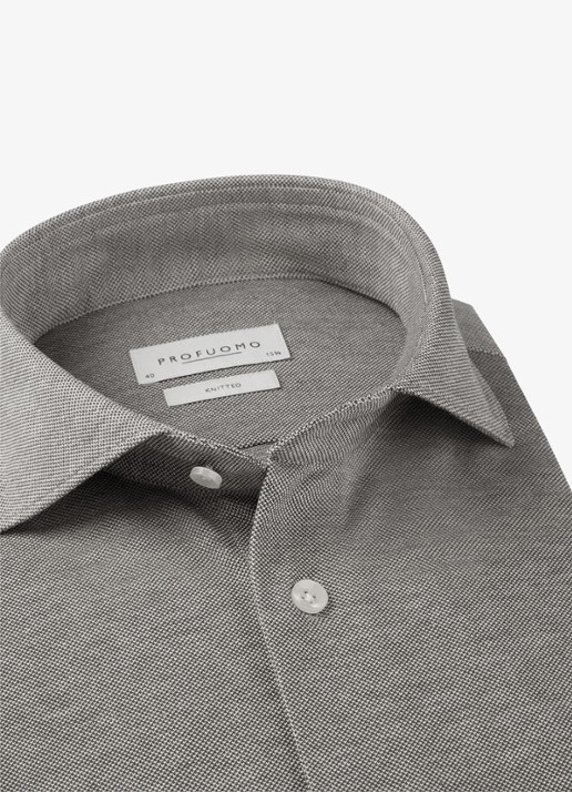 Profuomo The knitted shirt slim fit overhemd van piqué katoen - detail 5 bruin