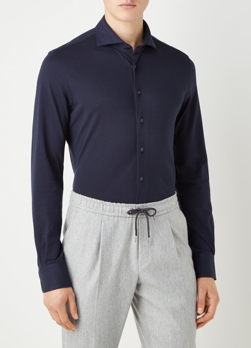 Profuomo The knitted shirt slim fit overhemd van piqué katoen