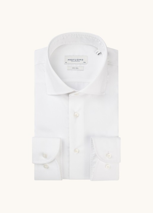 Profuomo Wit strijkvrij slim fit overhemd met extra lange mouw - detail 6 wit