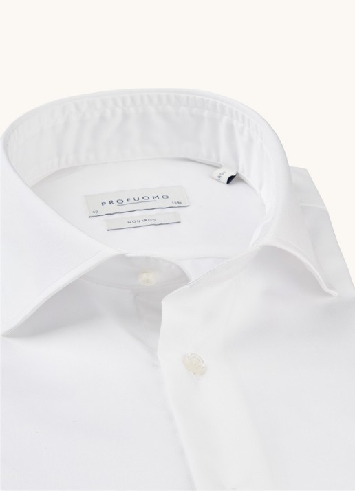 Profuomo Wit strijkvrij slim fit overhemd met extra lange mouw - voorkant 3 wit