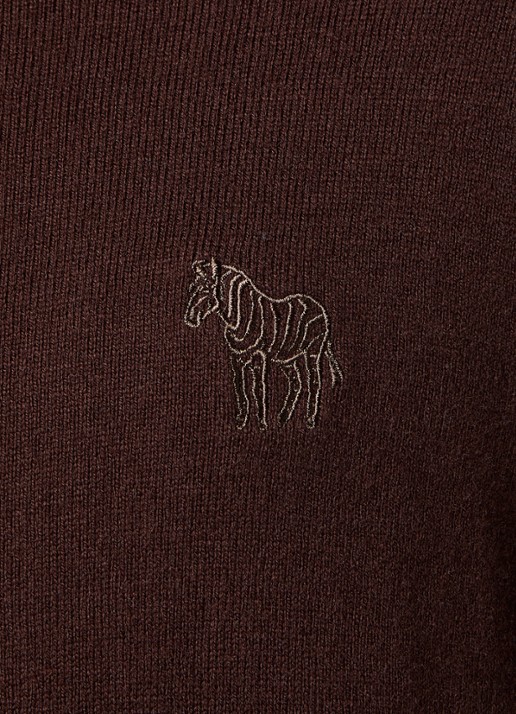 PS Paul Smith Fijngebreide vest in wolblend met logoborduring - detail 4 donkerbruin