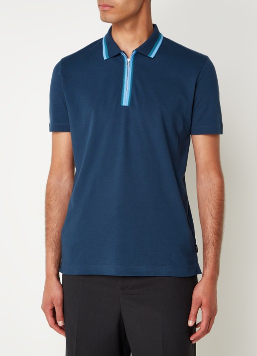 PS Paul Smith Regular fit polo van  katoen met halve rits - detail 2 blauw