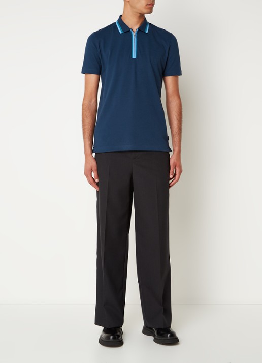 PS Paul Smith Regular fit polo van  katoen met halve rits - voorkant 5 blauw