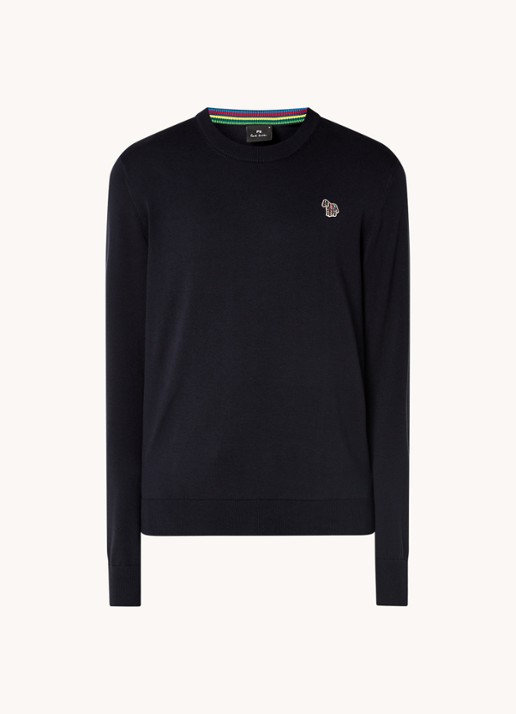 PS Paul Smith Sweater van  katoen met logoborduring - voorkant 4 donkerblauw