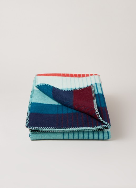 Røros Tweed Asmund plaid van wol 135 x 200 cm - voorkant 2 turquoise