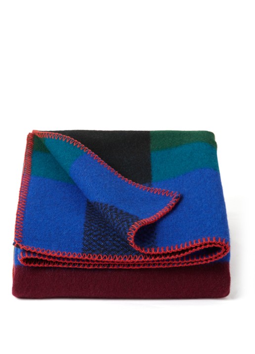 Røros Tweed Mikkel plaid van wol 135 x 200 cm - voorkant royalblauw