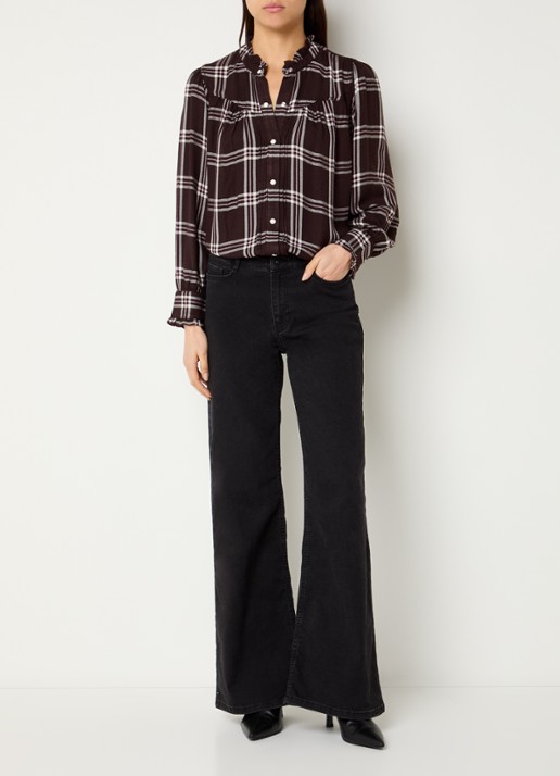 Rails Alanna blouse met ruitdessin  - voorkant 4 chocoladebruin
