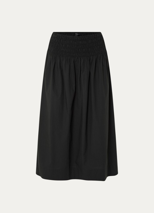 Rails Alessa midi rok in linnenblend met smockwerk - voorkant 2 zwart