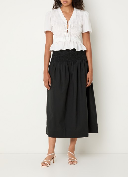 Rails Alessa midi rok in linnenblend met smockwerk - voorkant 3 zwart