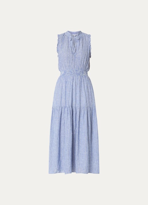 Rails Alessi mouwloze maxi jurk in linnenblend met volant - voorkant 3 lichtblauw