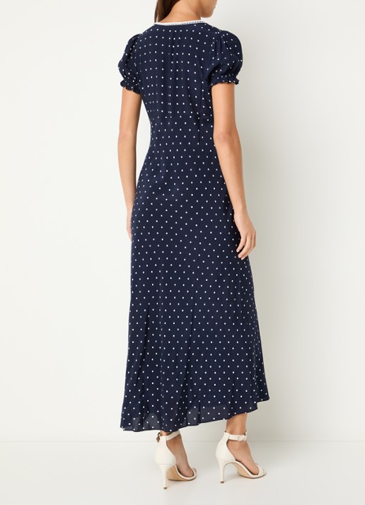 Rails Allison midi jurk met stippenprint en keyhole - achterkant 2 donkerblauw