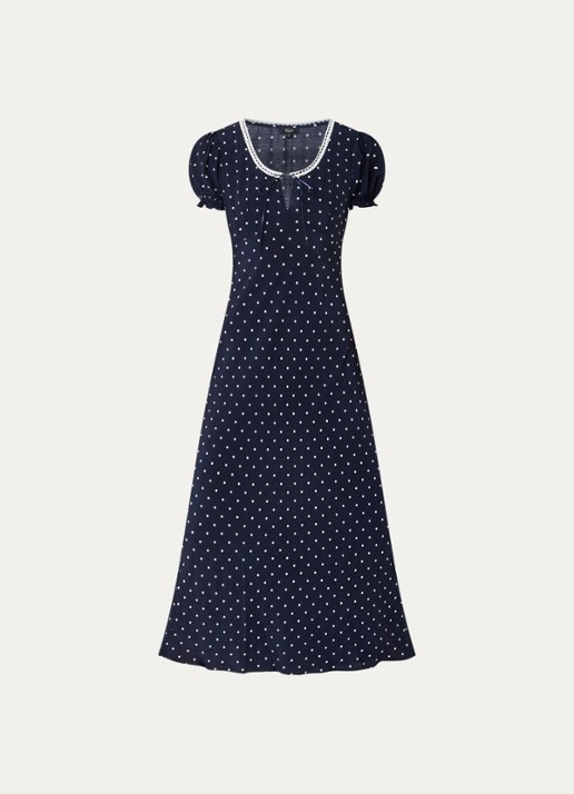 Rails Allison midi jurk met stippenprint en keyhole - voorkant 3 donkerblauw