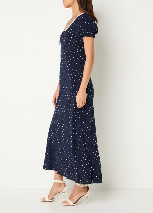 Rails Allison midi jurk met stippenprint en keyhole - voorkant 4 donkerblauw