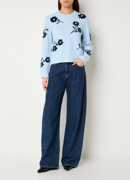 Rails Anise fijngebreide trui in merino wolblend met print - voorkant 3 lichtblauw