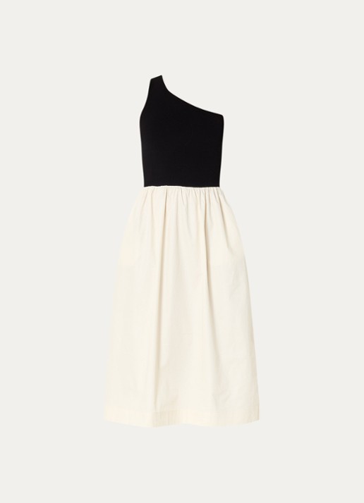 Rails Anita fijngebreide one shoulder midi jurk  - voorkant 3 creme