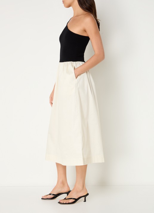Rails Anita fijngebreide one shoulder midi jurk  - voorkant 4 creme