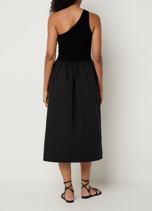 Rails Anita one shoulder midi jurk met steekzakken - achterkant zwart