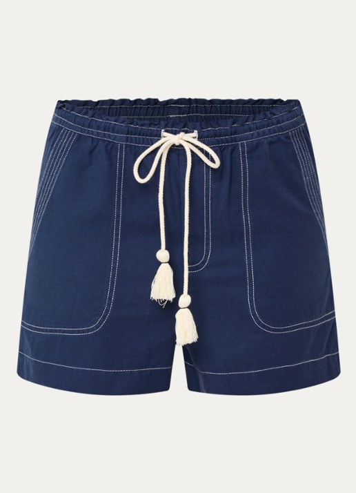 Rails Astra high waist straight fit korte broek met steekzakken - voorkant indigo