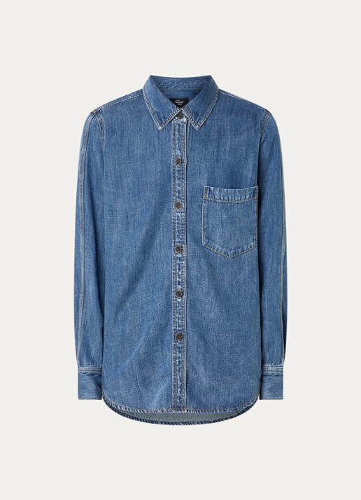 Rails Atticus blouse van chambray met borstzak - voorkant indigo