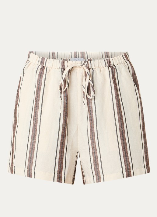 Rails Austin mid waist straight fit korte broek in linnenblend met streepprint - voorkant creme