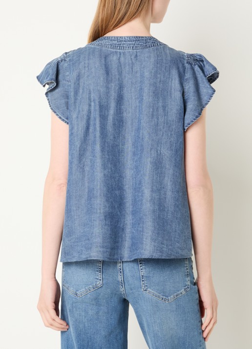 Rails Aviva blouse in linnenblend met vlindermouw - achterkant 4 staalblauw
