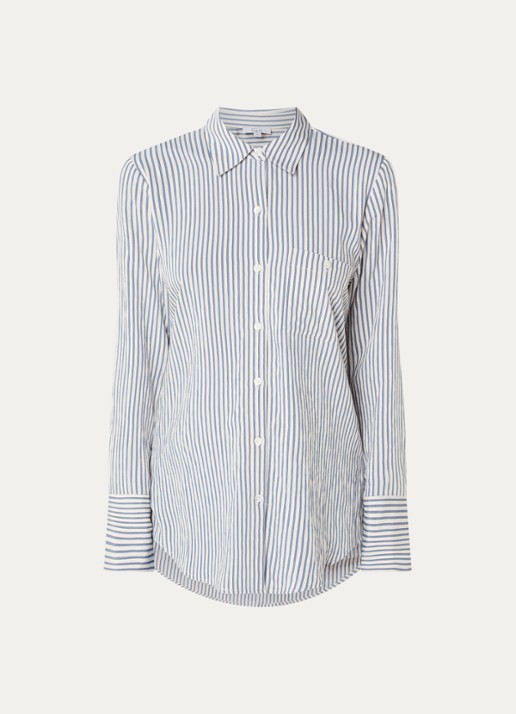 Rails Beck blouse met streepprint en borstzak - voorkant 3 gebroken wit