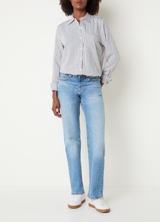 Rails Beck blouse met streepprint en borstzak - voorkant 4 gebroken wit