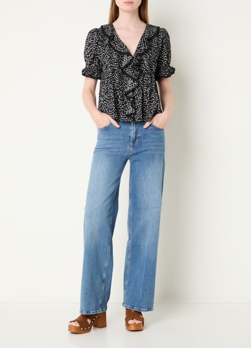 Rails Bloom tuniek met bloemenprint en pofmouw - voorkant 4 zwart