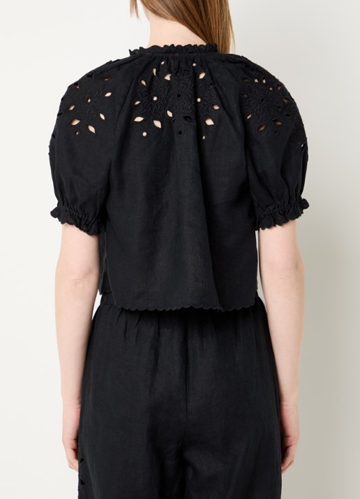 Rails Blouse van linnen met cut-out detail - achterkant zwart