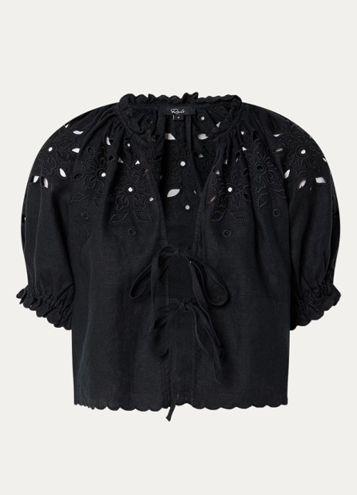 Rails Blouse van linnen met cut-out detail - voorkant 2 zwart