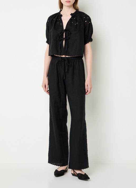 Rails Blouse van linnen met cut-out detail - voorkant 3 zwart