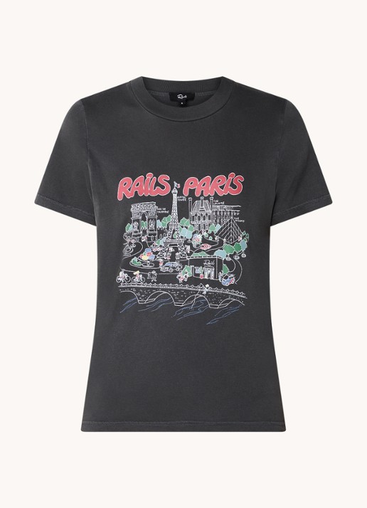 Rails Boyfriend T-shirt met logoprint - voorkant antraciet