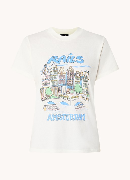 Rails Boyfriend T-shirt met logoprint - voorkant 2 gebroken wit