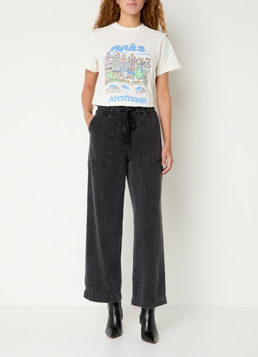 Rails Boyfriend T-shirt met logoprint - voorkant 3 gebroken wit