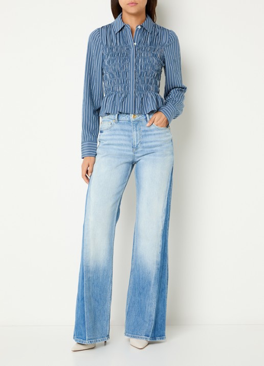 Rails Bradshaw blouse met smockwerk en streepprint - voorkant 4 blauw