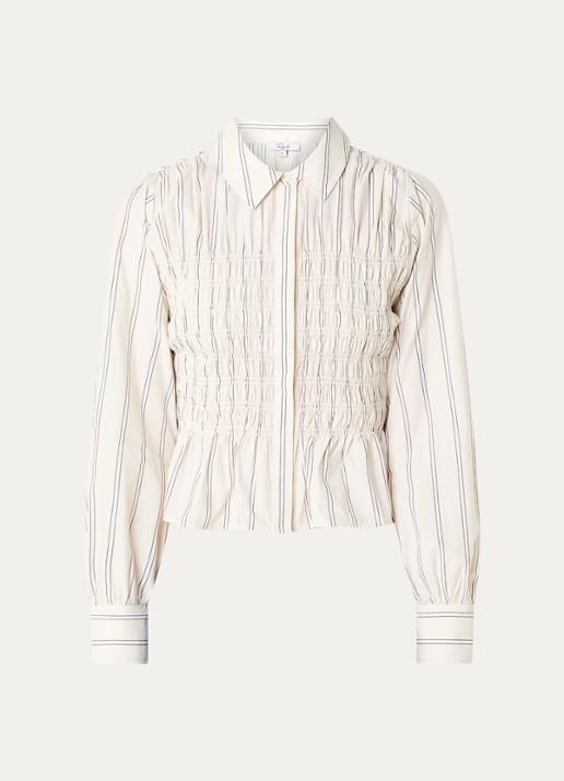 Rails Bradshaw blouse met streepprint en smockwerk - voorkant ivoor