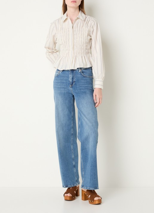 Rails Bradshaw blouse met streepprint en smockwerk - voorkant 2 ivoor