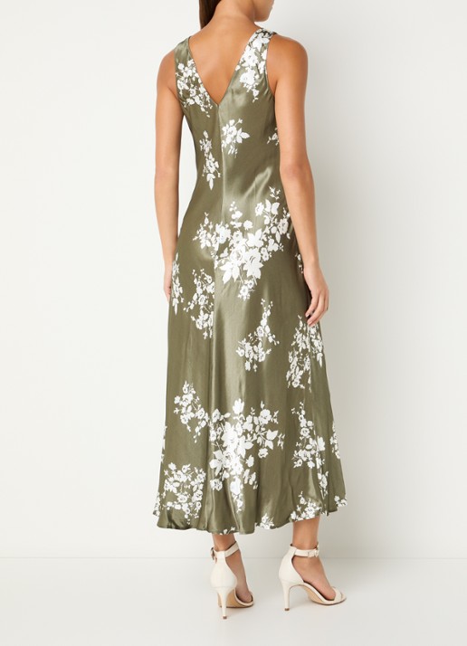 Rails Camelia maxi jurk van satijn met print - achterkant 2 mosgroen