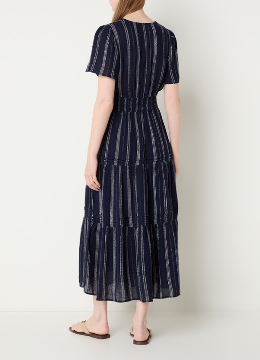 Rails Cannes maxi jurk in linnenblend met streepprint - achterkant 4 donkerblauw