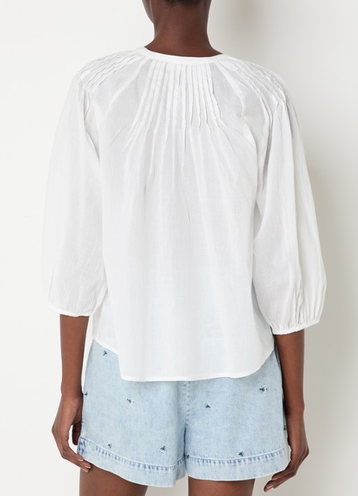 Rails Cassat semi-transparante blouse met smockwerk - achterkant wit