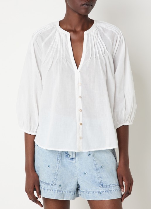 Rails Cassat semi-transparante blouse met smockwerk - detail 4 wit