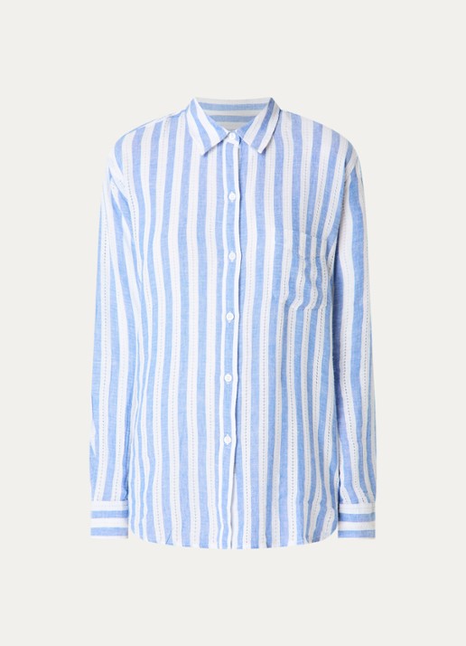 Rails Charli blouse in linnenblend met opengewerkt dessin - voorkant 3 staalblauw