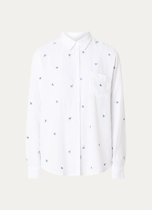 Rails Charli blouse in linnenblend met print - voorkant wit
