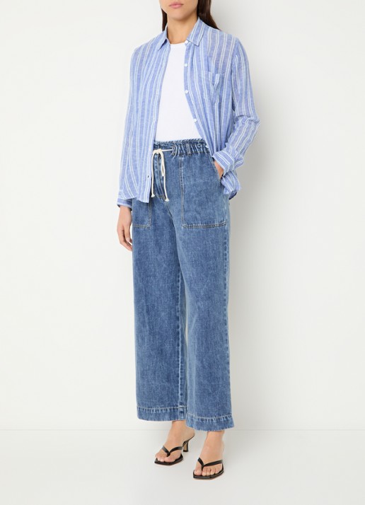 Rails Charli blouse in linnenblend met streepprint - voorkant 4 blauw