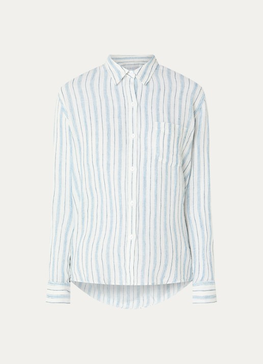 Rails Charli blouse in linnenblend met streepprint - voorkant 3 blauwgrijs
