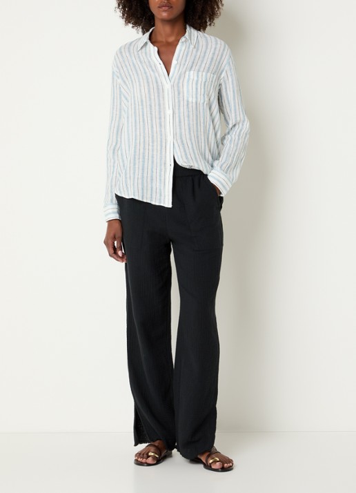 Rails Charli blouse in linnenblend met streepprint - voorkant 4 blauwgrijs