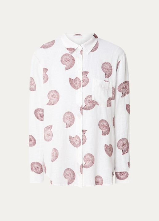 Rails Charli blouse van linnen met print - voorkant 3 gebroken wit