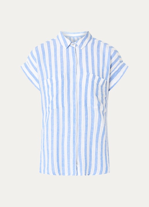 Rails Cito blouse in linnenblend met streepprint - voorkant blauwgrijs
