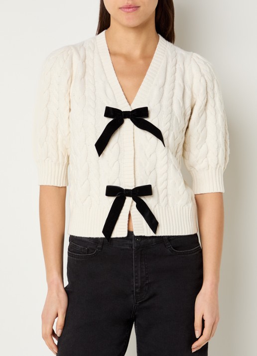 Rails Clarissa kabelgebreid vest met strikdetail - detail 4 gebroken wit